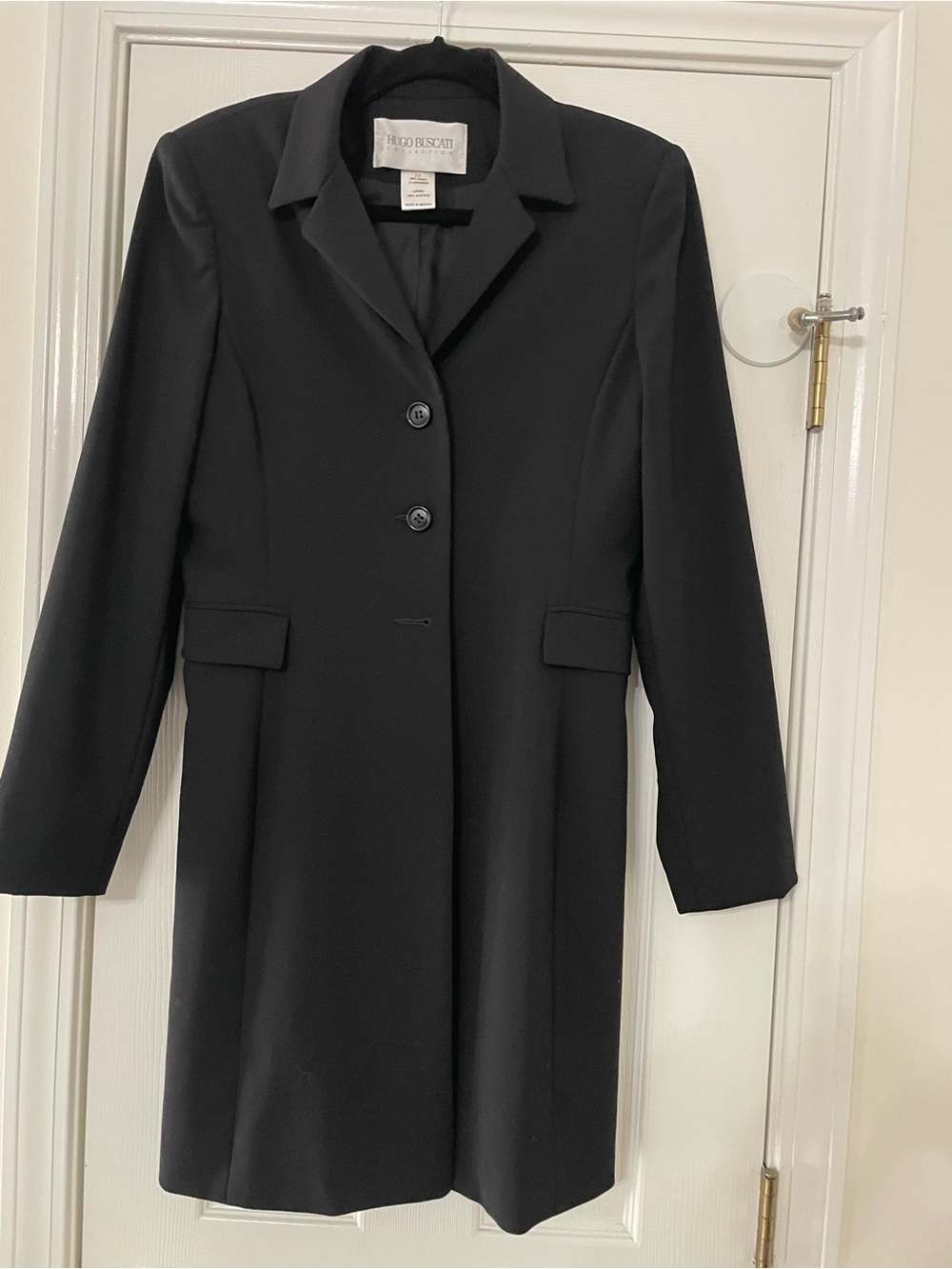 Hugo Buscati Black Wool-Blend Coat with Satin Label
